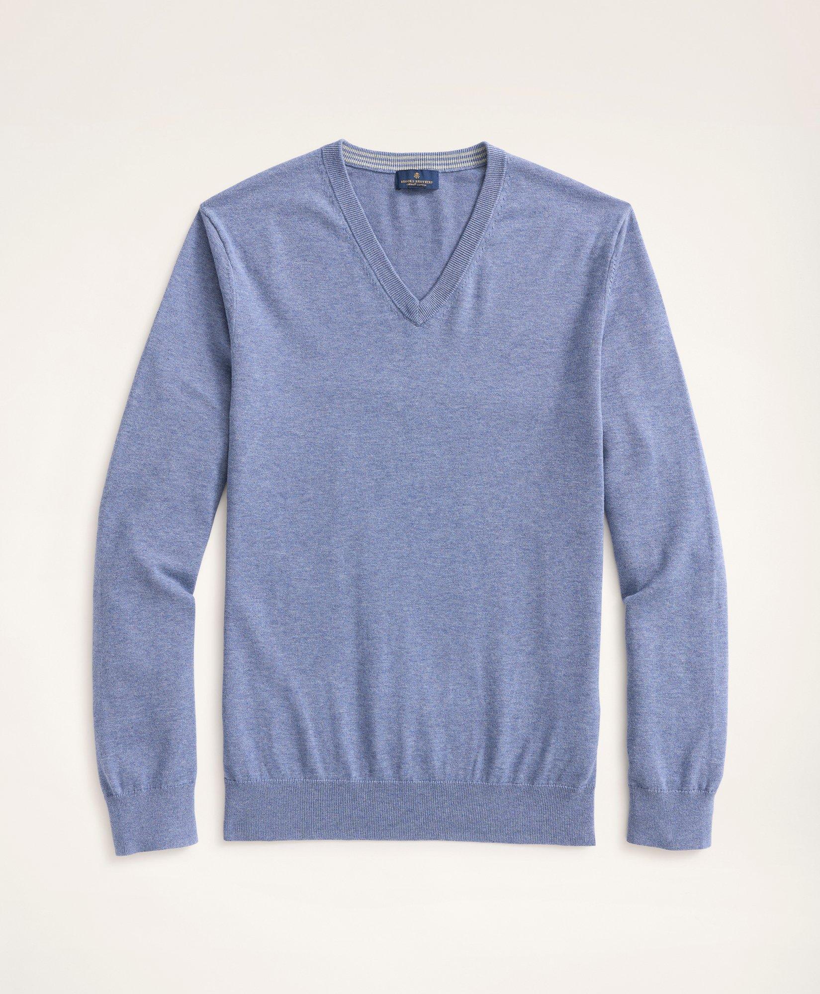 Brooks Brothers Big & Tall Supima Cotton V-neck Sweater | Blue Heather | Size 3x