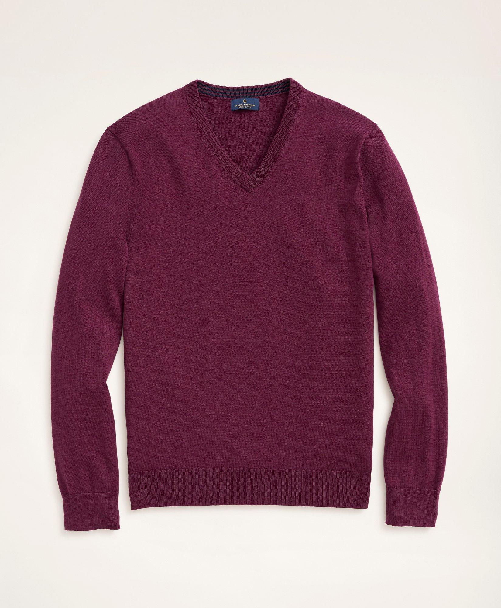 Shop Brooks Brothers Big & Tall Supima Cotton V-neck Sweater | Burgundy | Size 3x
