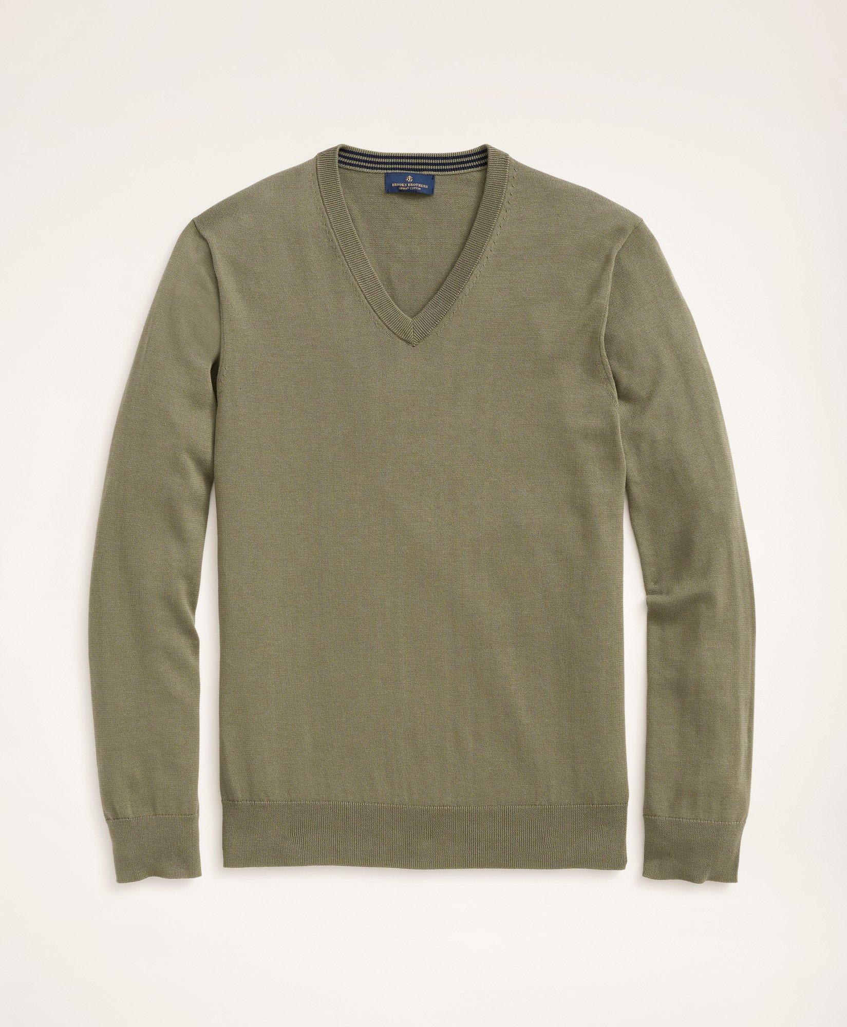 Brooks Brothers Big & Tall Supima Cotton V-neck Sweater | Green | Size 3x