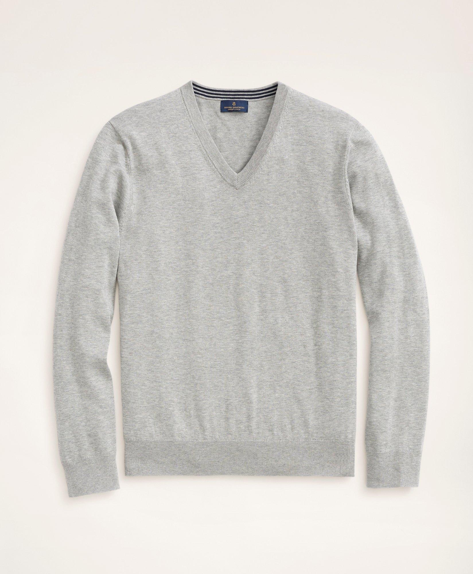 Brooks Brothers Big & Tall Supima Cotton V-neck Sweater | Grey Heather | Size 4x