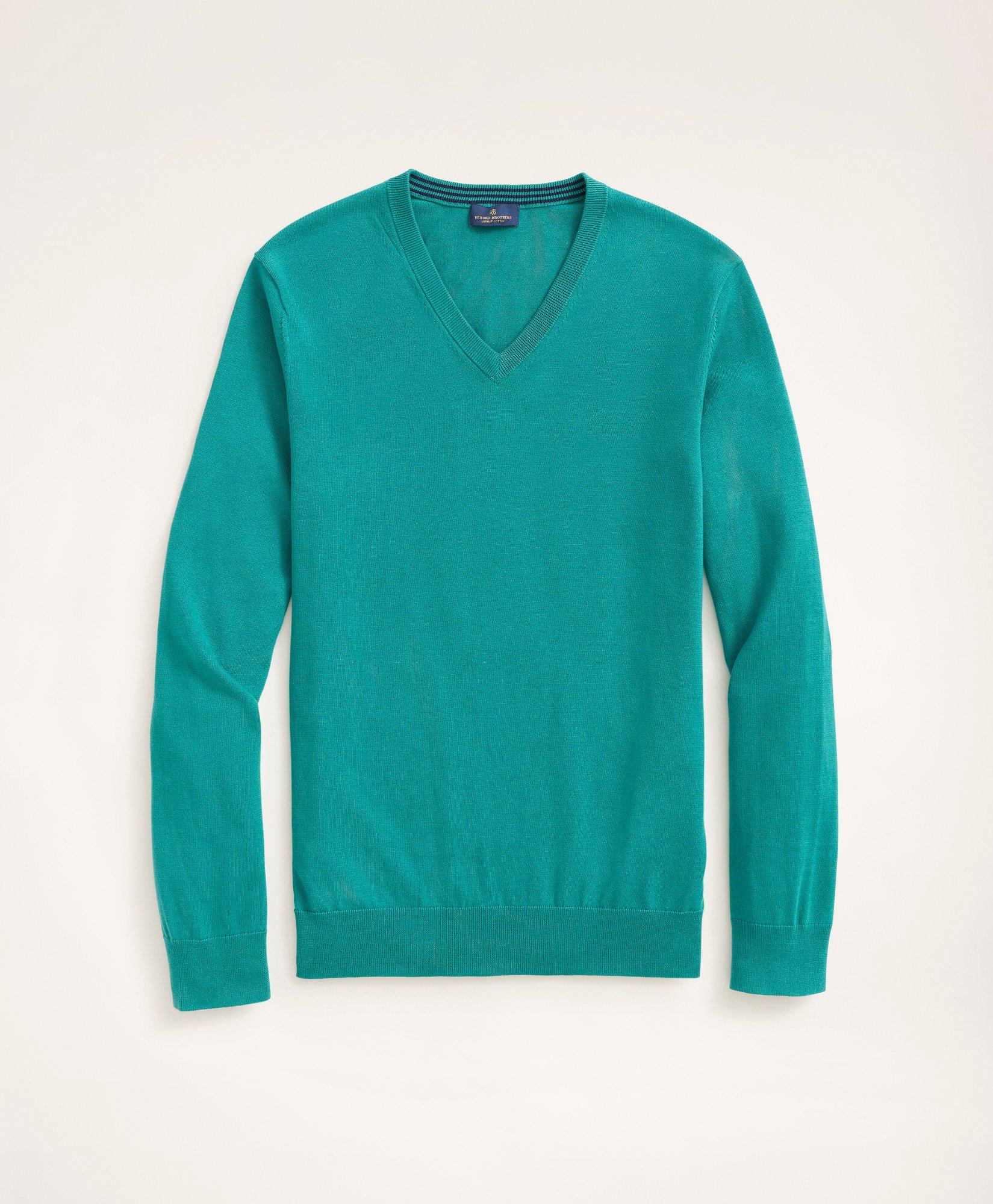 Brooks Brothers Big & Tall Supima Cotton V-neck Sweater | Teal | Size 4x Tall