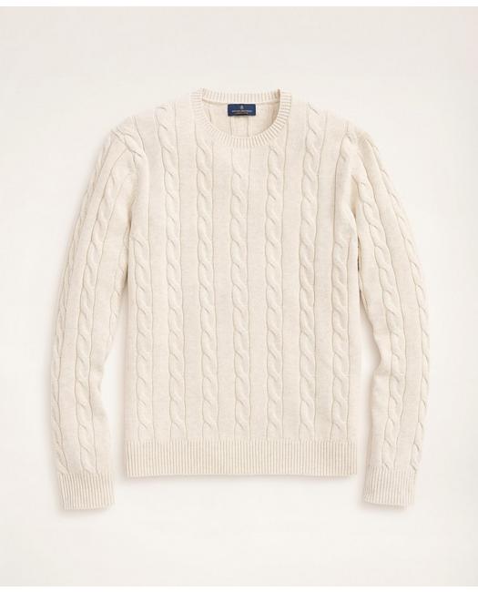 Brooks Brothers Big & Tall Supima Cotton Cable Crewneck Sweater | Beige | Size 3x