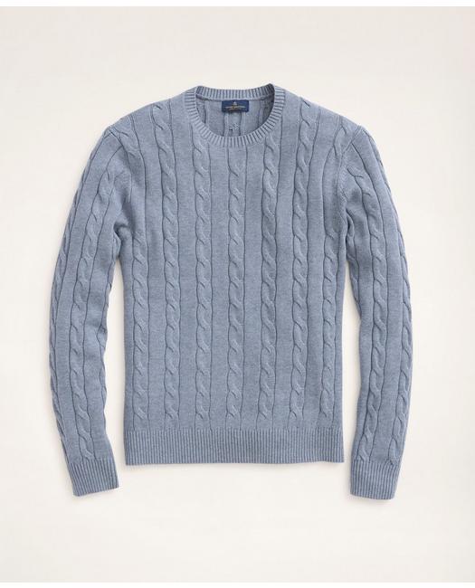 Brooks Brothers Big & Tall Supima Cotton Cable Crewneck Sweater | Medium Blue Heather | Size 3x