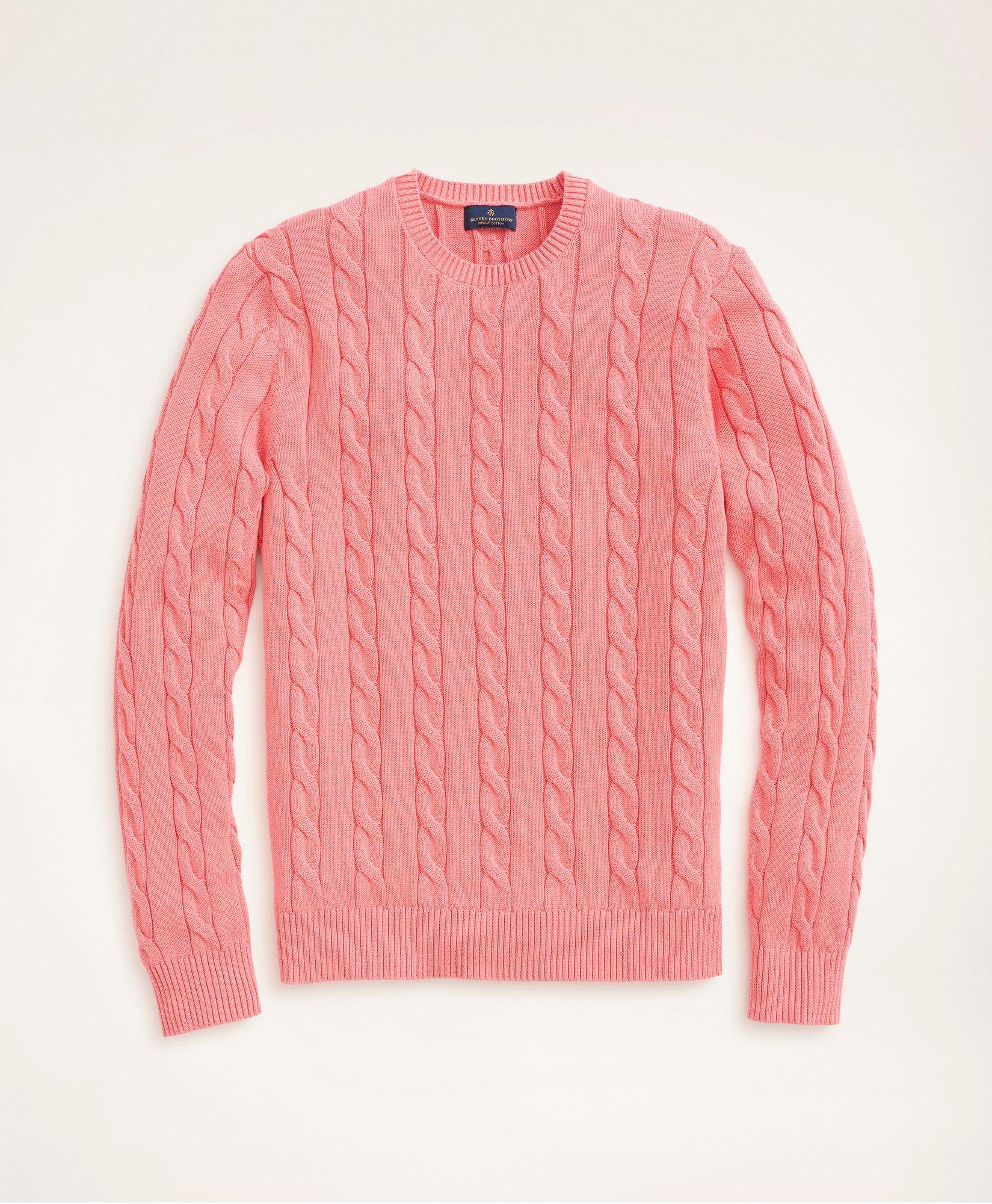 Brooks Brothers Big & Tall Supima Cotton Cable Crewneck Sweater | Pink | Size 2x Tall