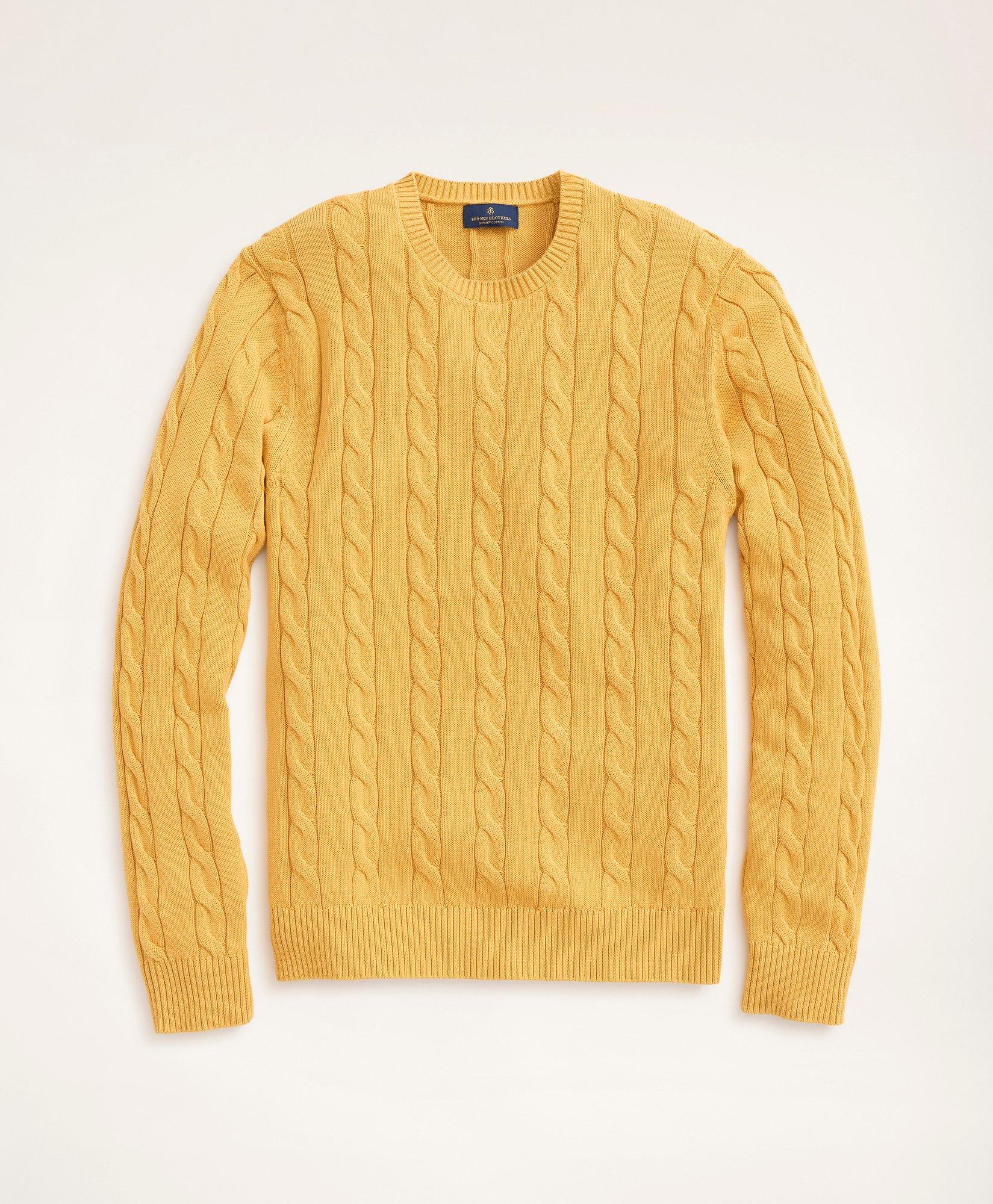Brooks Brothers Big & Tall Supima Cotton Cable Crewneck Sweater | Yellow | Size 3x Tall