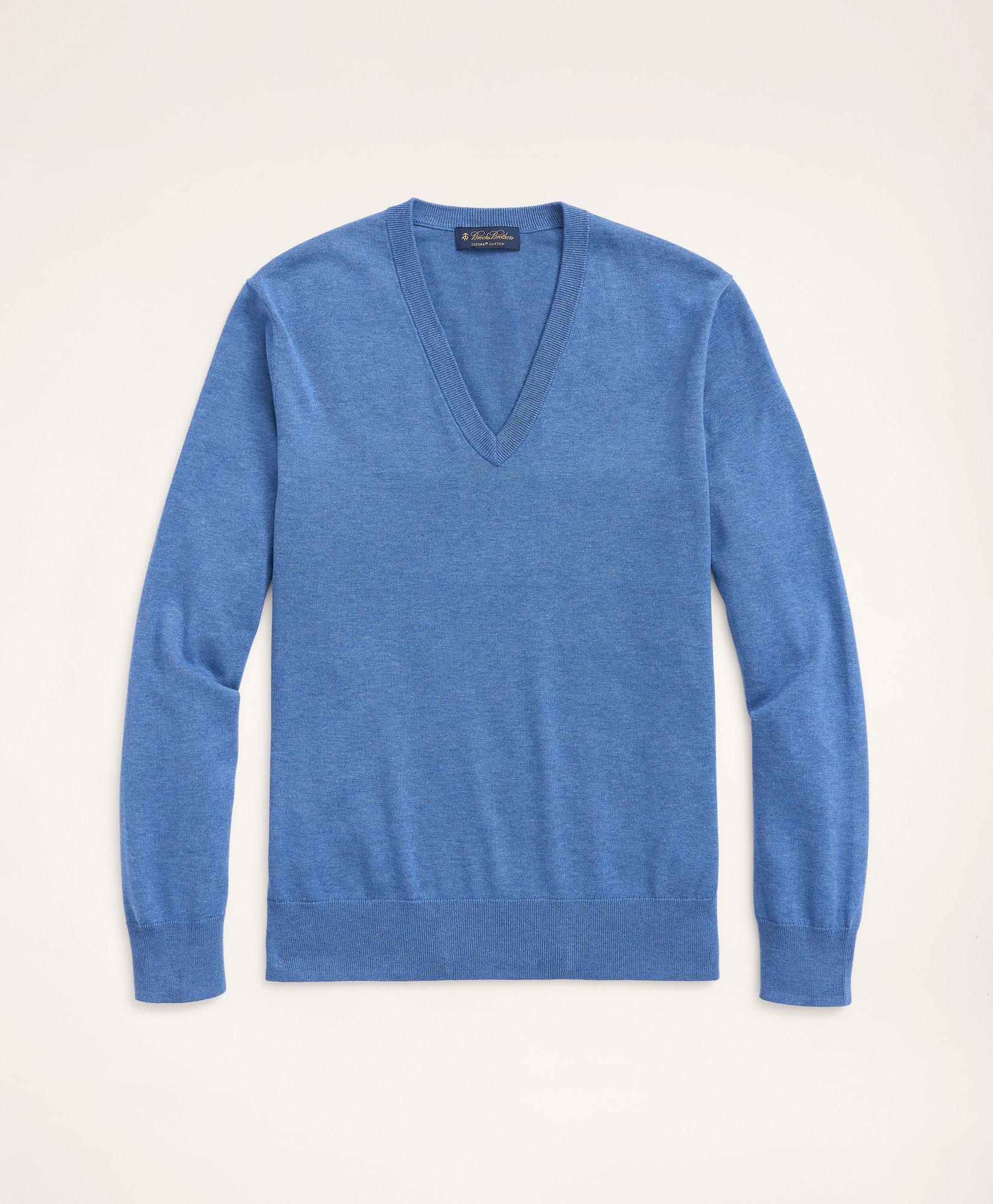 Brooks Brothers Big & Tall Supima Cotton V-neck Sweater | Dark Blue Heather | Size 1x
