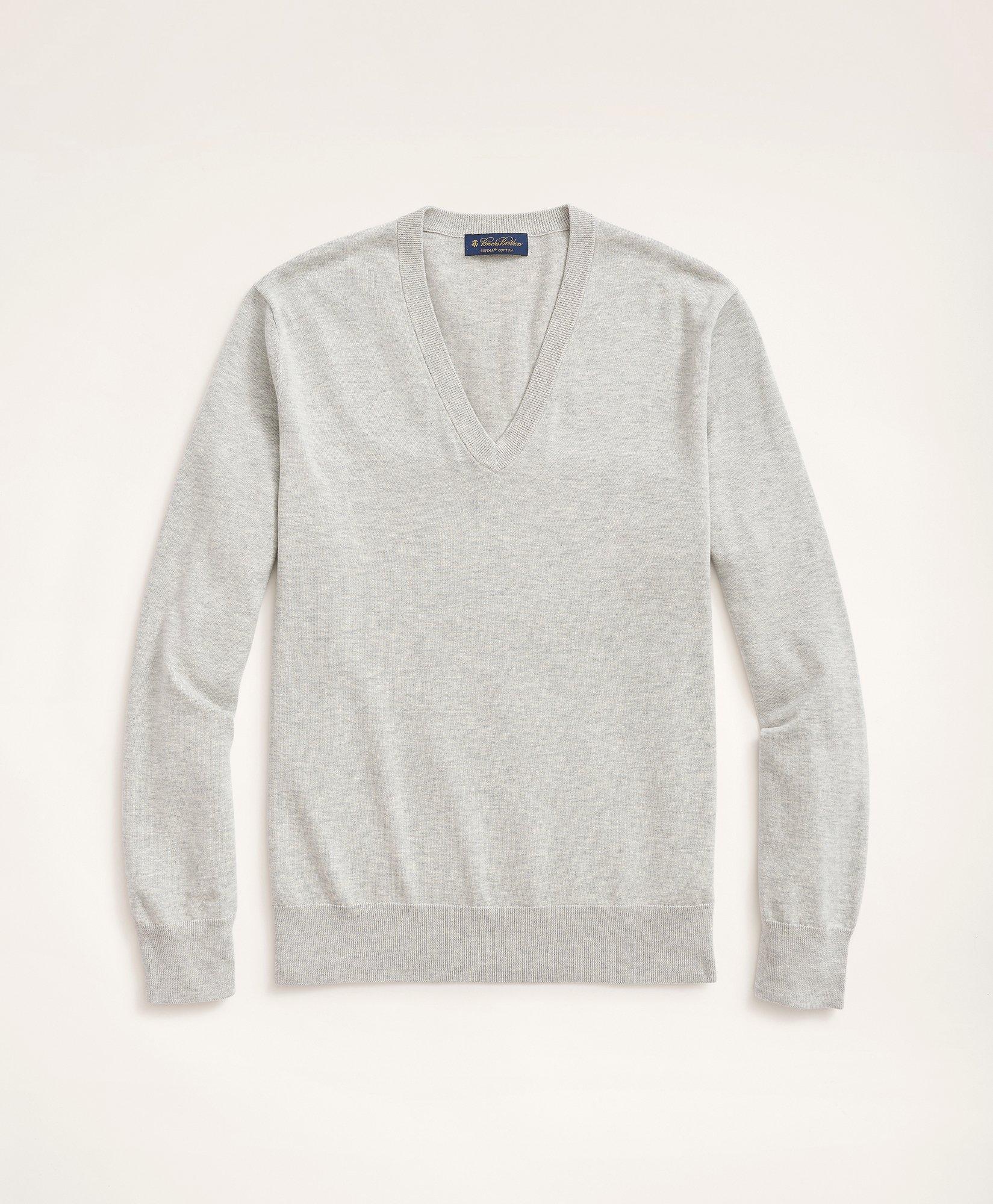 Brooks Brothers Big & Tall Supima Cotton V-neck Sweater | Grey Heather | Size 4x Tall