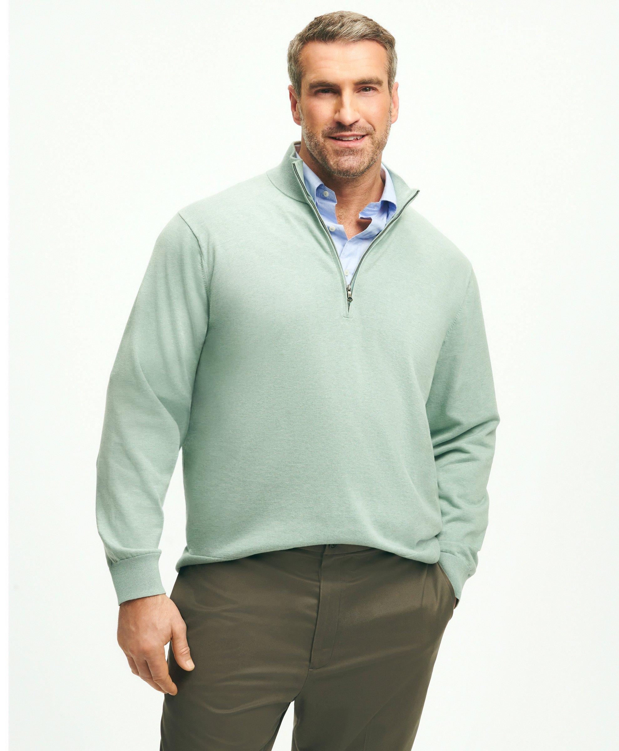 Men's Dark Green Half Zip Merino Sweater - Machine Washable