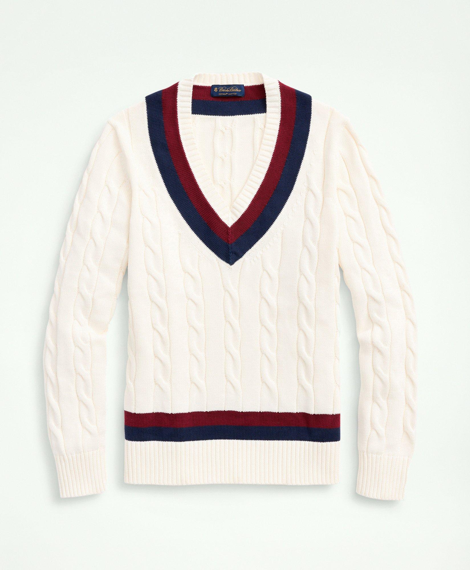 Brooks Brothers Big & Tall Supima Cotton Cable Tennis Sweater | Ivory | Size 2x Tall