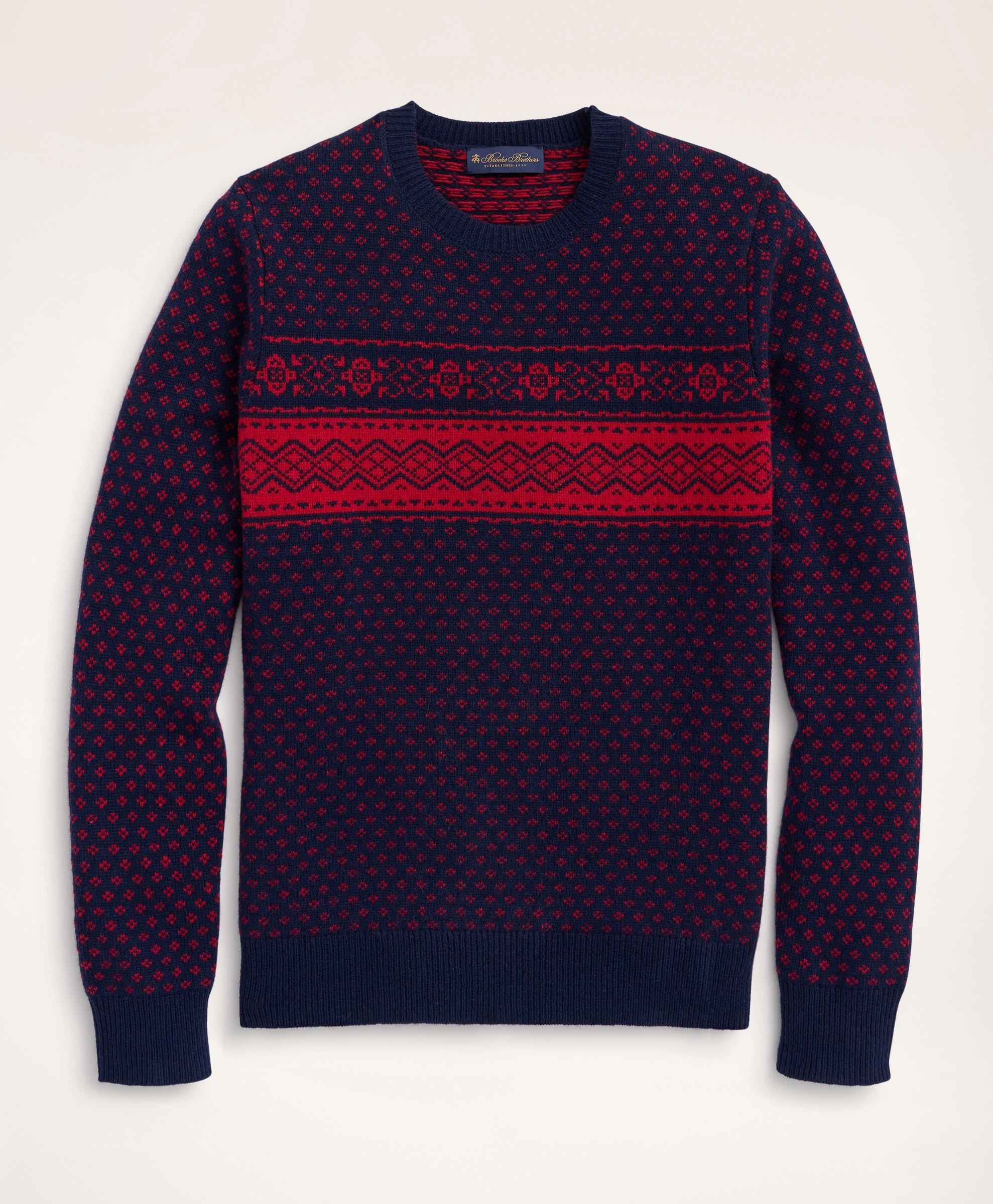 Brooks Brothers Big & Tall Merino Wool Fair Isle Sweater | Navy/red | Size 4x Tall In Navy,red