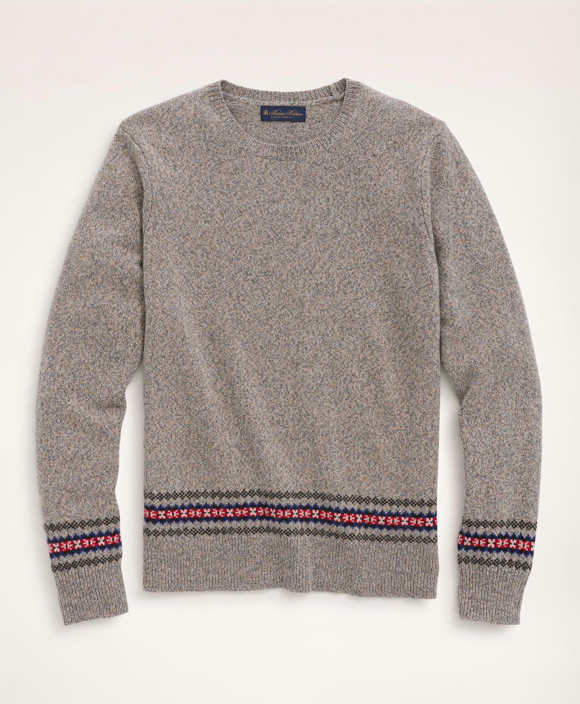 Brooks Brothers Big & Tall Merino Fair-isle Trim Sweater | Grey | Size 3x