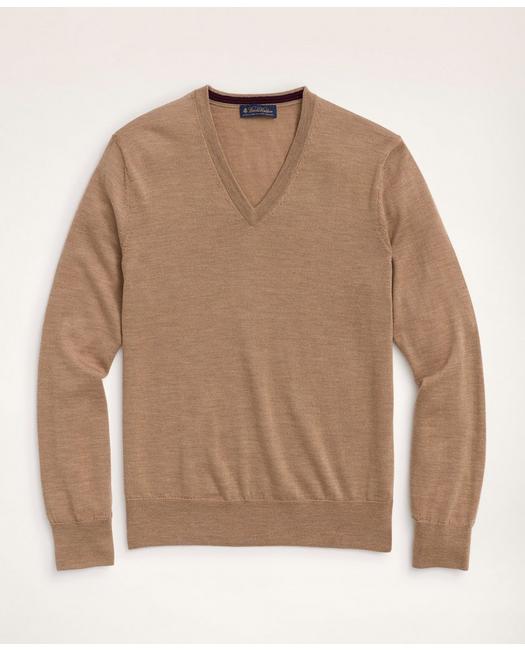 Brooks Brothers Big & Tall Merino Wool V-neck Sweater | Camel | Size 3x