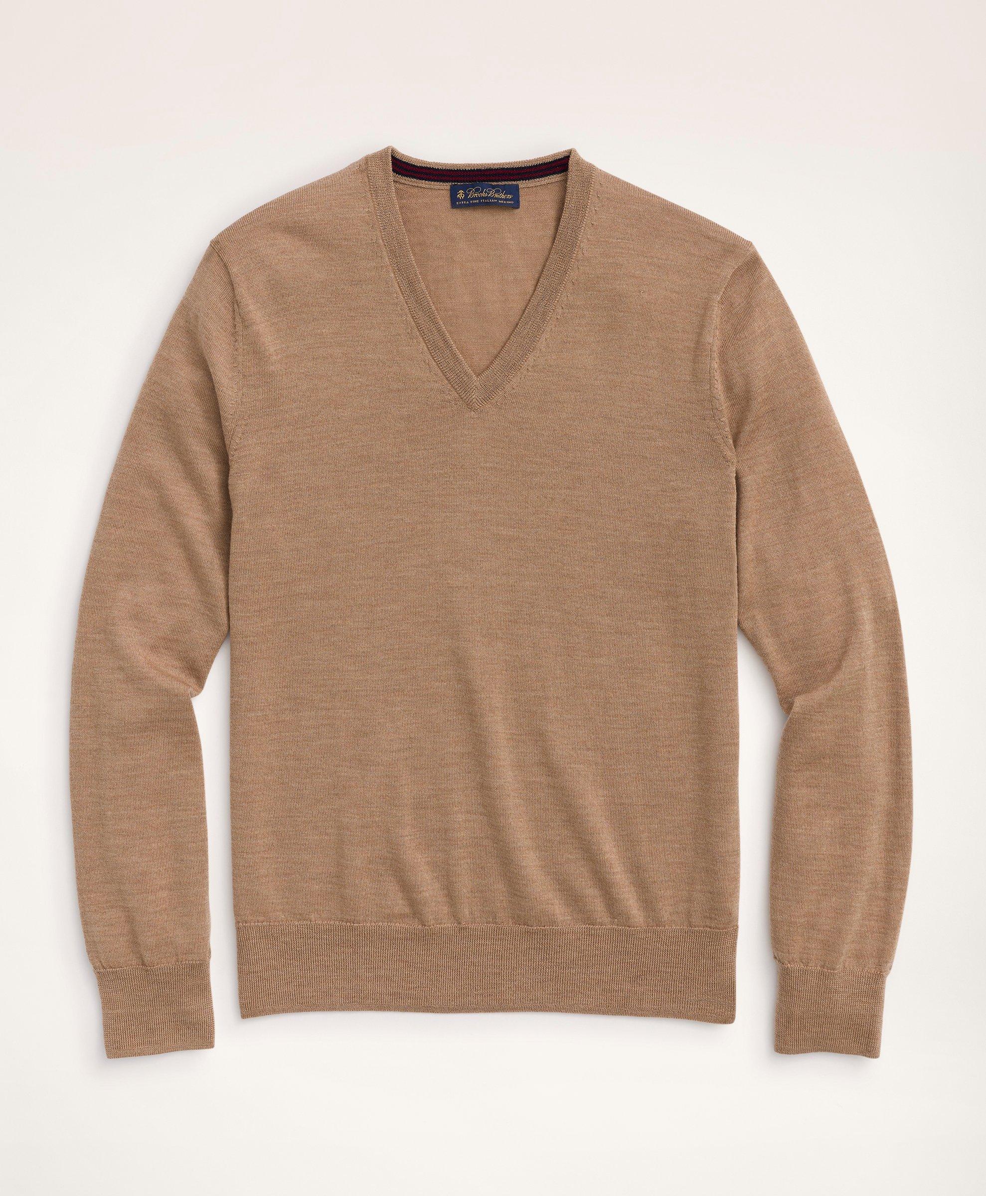 Brooks Brothers Big & Tall Merino Wool V-neck Sweater | Camel | Size 4x