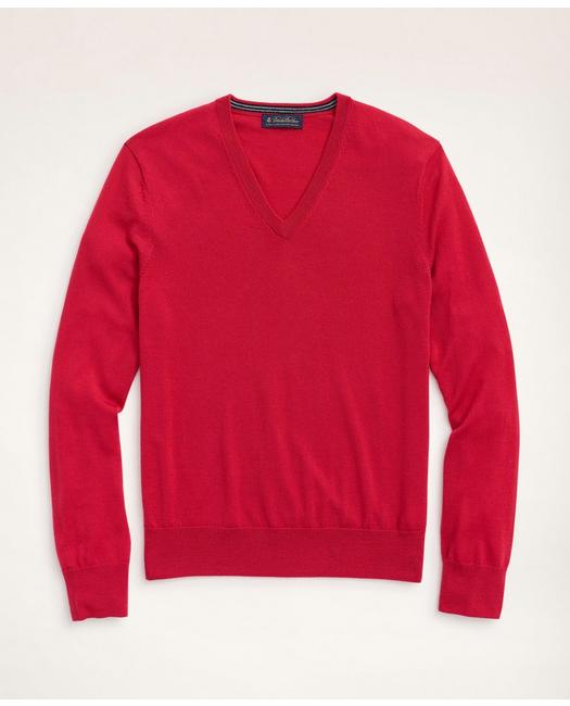 Brooks Brothers Big & Tall Merino Wool V-neck Sweater | Light Red | Size 3x