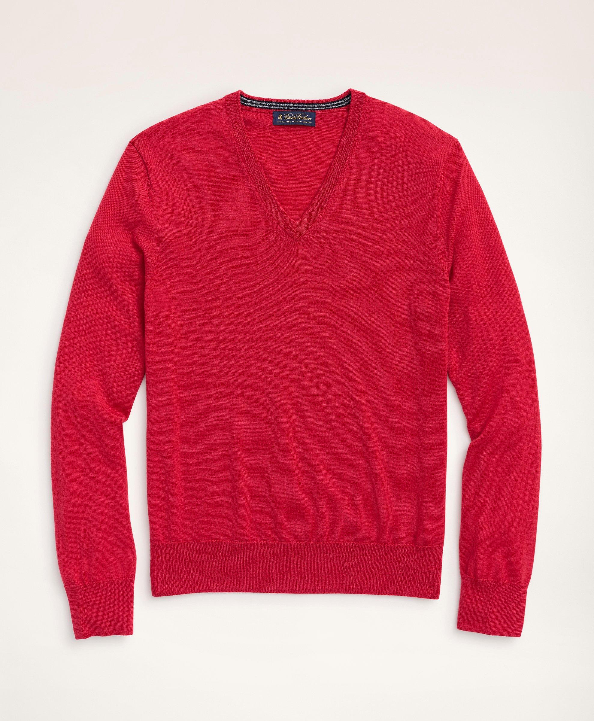 Brooks Brothers Big & Tall Merino Wool V-neck Sweater | Light Red | Size 4x