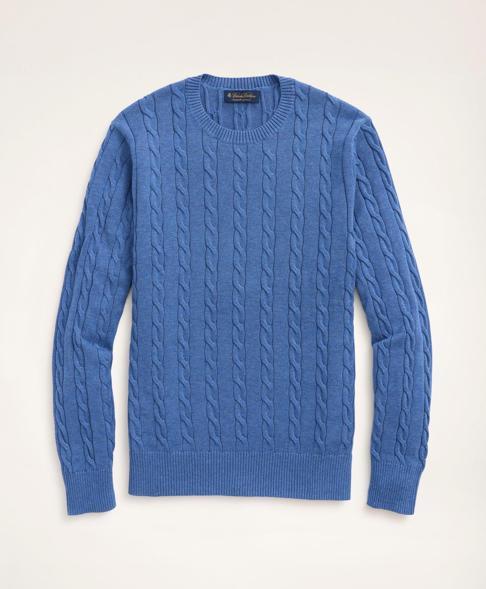 Brooks Brothers Big & Tall Supima Cotton Cable Crewneck Sweater | Dark Blue Heather | Size 4x Tall