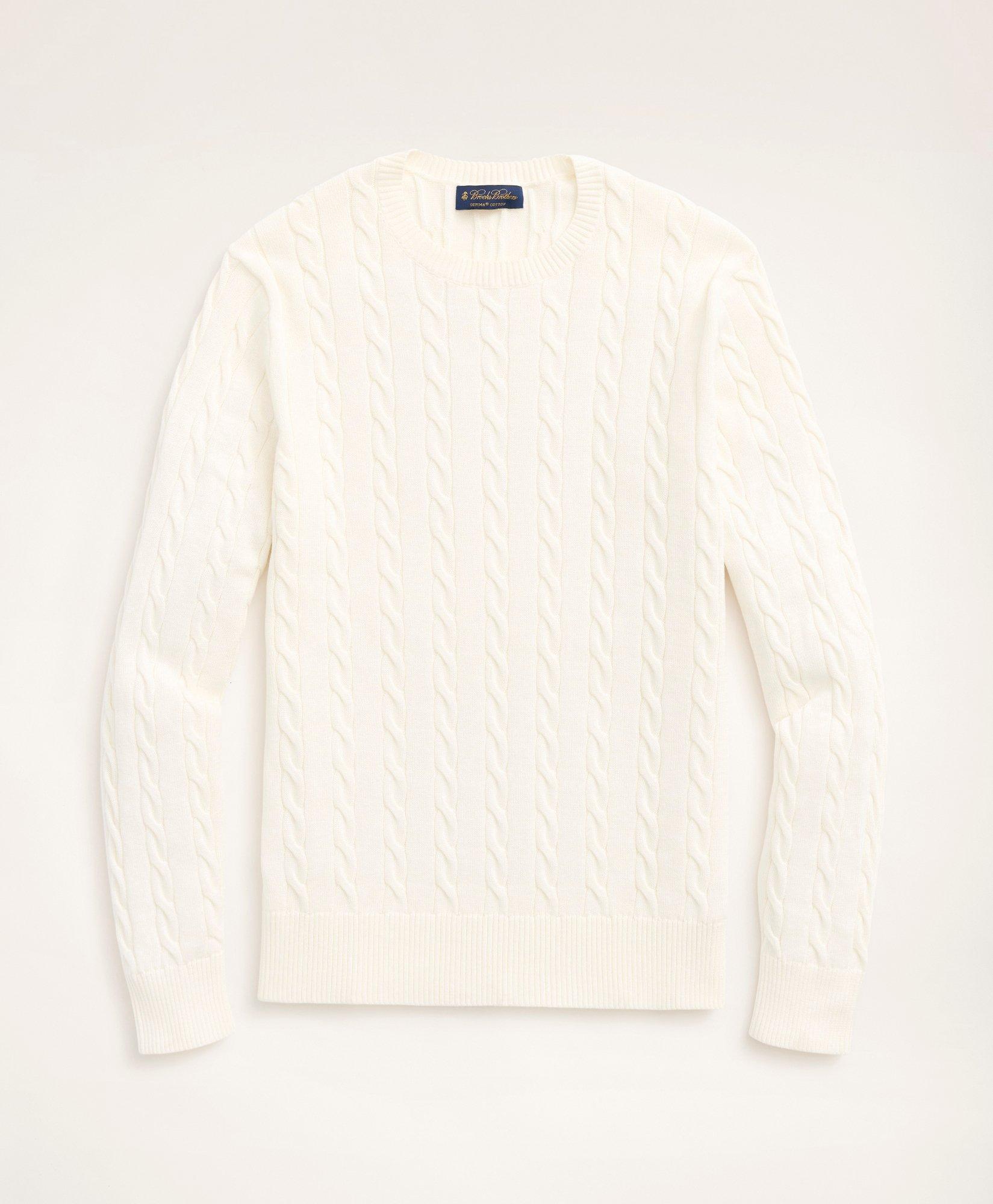 Brooks Brothers Big & Tall Supima Cotton Cable Crewneck Sweater | Ivory | Size 2x Tall