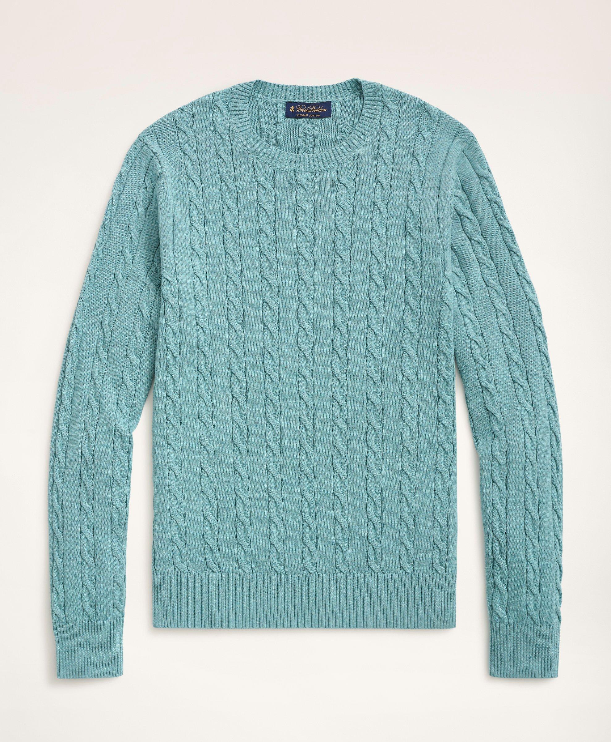 Brooks Brothers Big & Tall Supima Cotton Cable Crewneck Sweater | Turquoise | Size 2x Tall