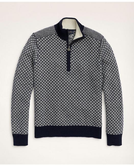 Brooks Brothers Big & Tall Wool Nordic Half-zip Sweater | Navy/white | Size 4x Tall In Navy,white
