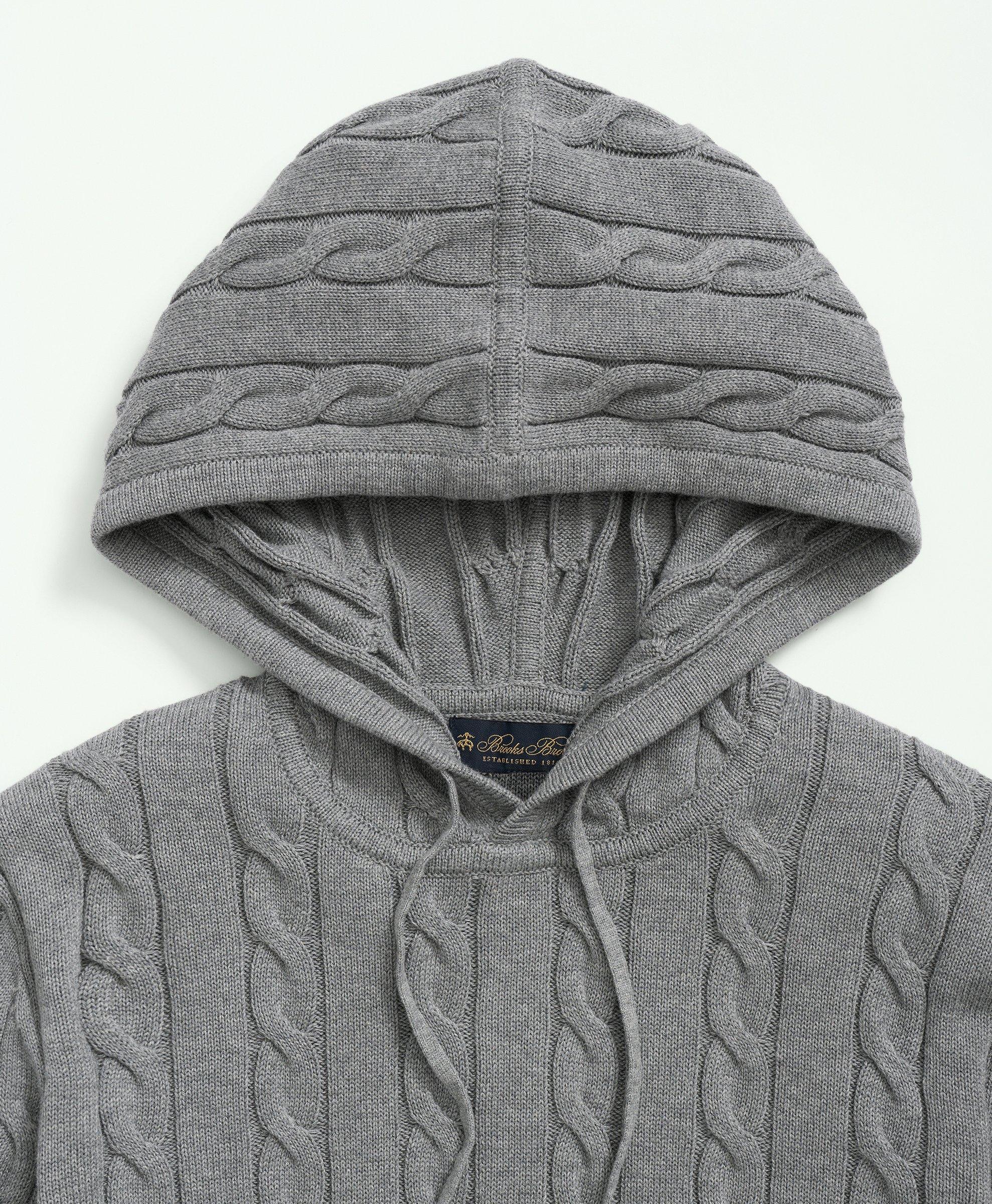 Brooks Brothers Big & Tall Cotton Cable Knit Hoodie Sweater | Grey Heather  | Size 4x | ModeSens