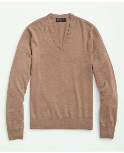 Brooks Brothers Big & Tall Fine Merino Wool V-neck Sweater | Camel | Size 4x