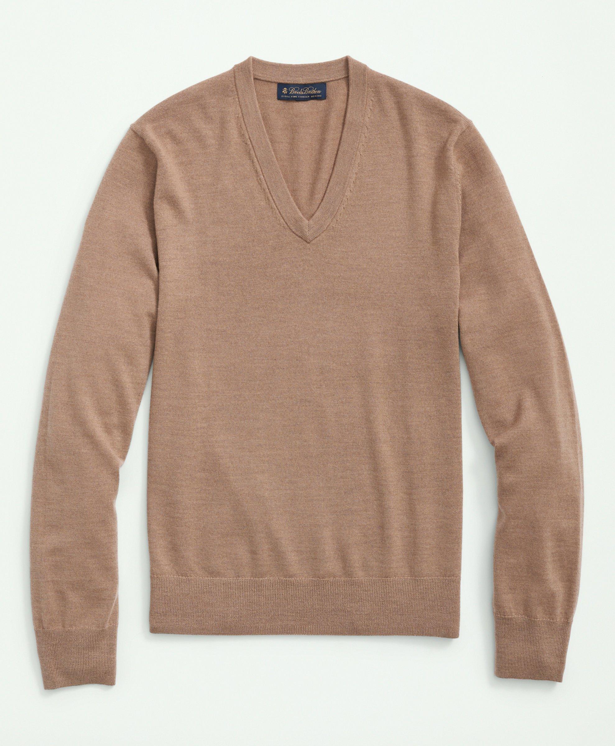 Brooks Brothers Big & Tall Fine Merino Wool V-neck Sweater | Camel | Size 3x