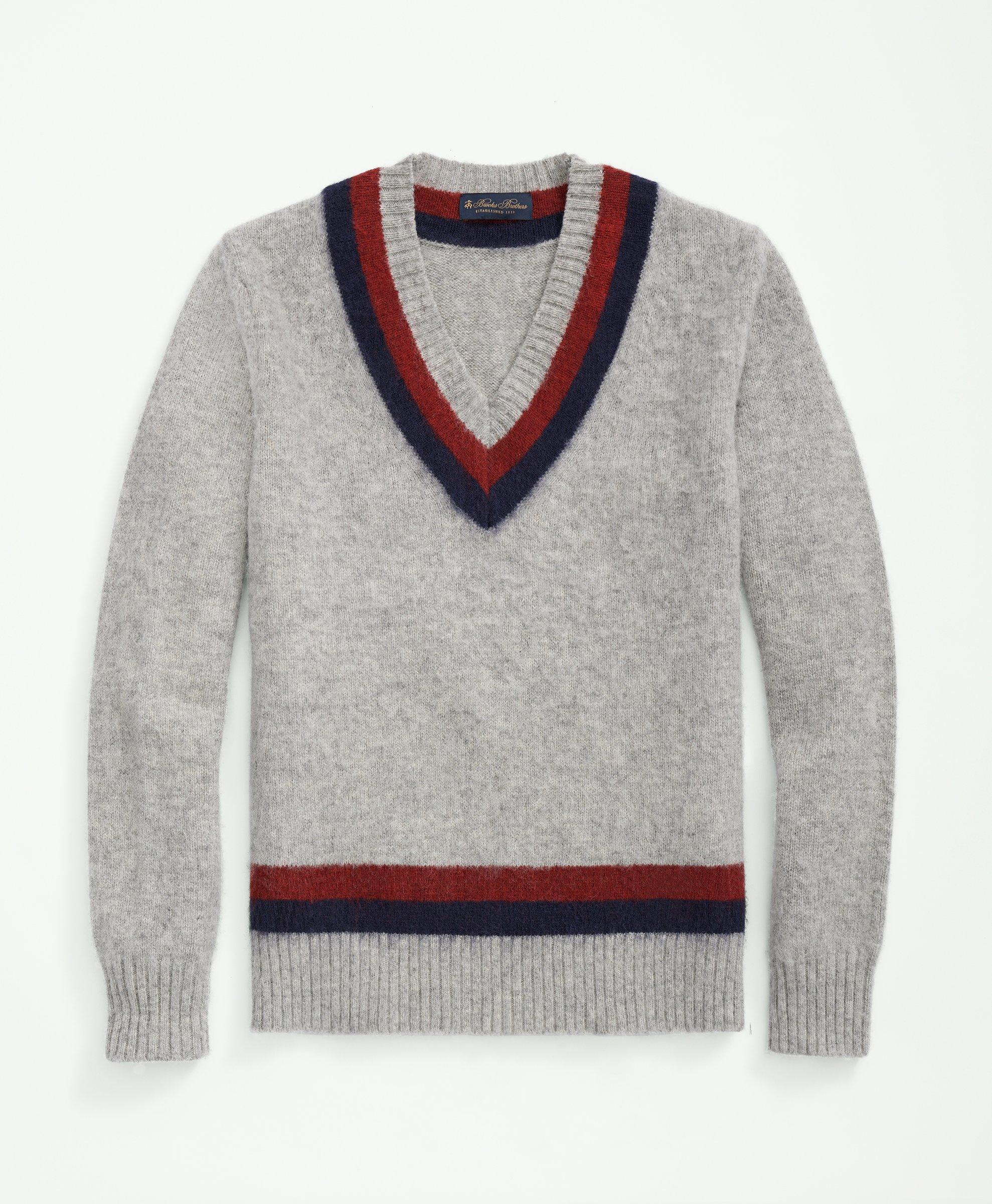 Brooks Brothers Big & Tall Brushed Wool Tennis Sweater | Grey | Size 3x