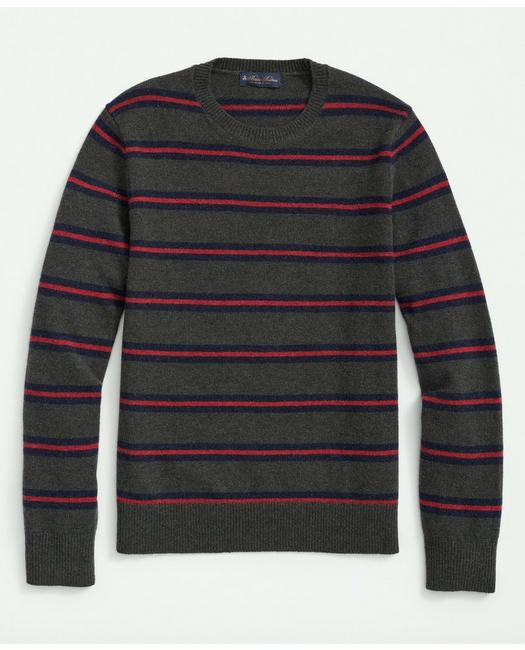Brooks Brothers Big & Tall Lambswool Crewneck Belt Stripe Sweater | Green | Size 3x Tall