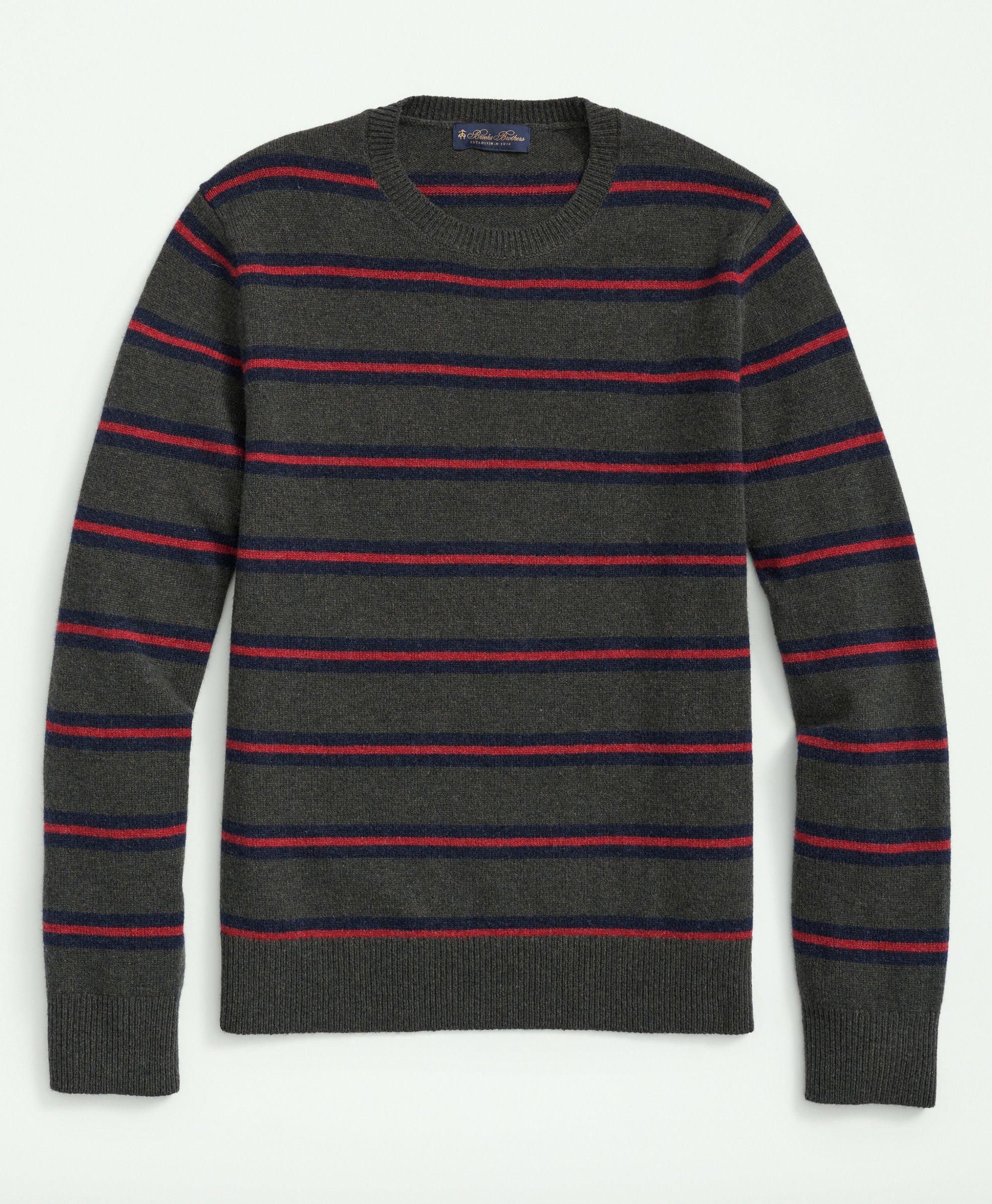 Brooks Brothers Big & Tall Lambswool Crewneck Belt Stripe Sweater | Green | Size 5x