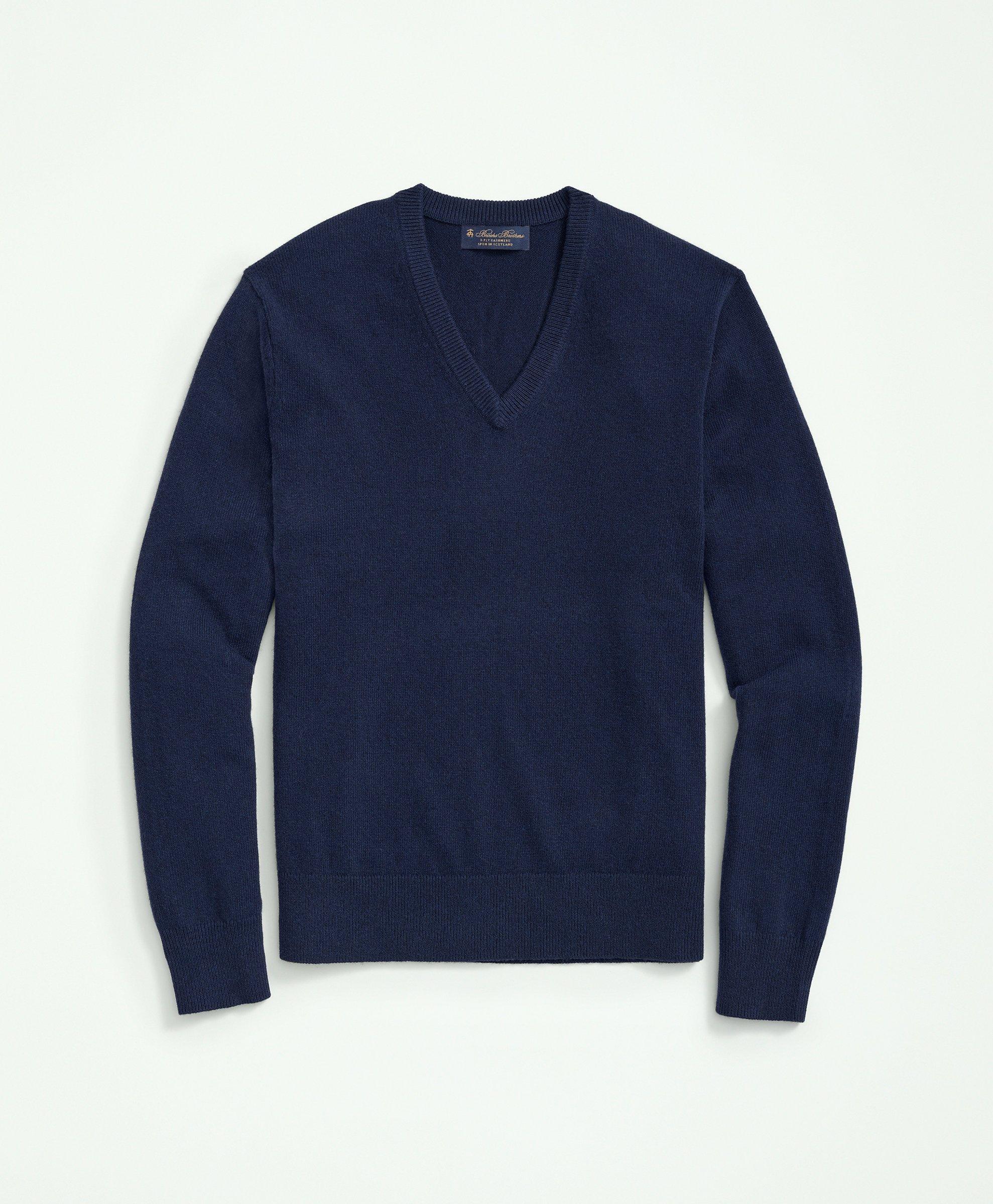 Brooks Brothers Big & Tall 3-ply Cashmere V-neck Sweater | British Blue | Size 1x Tall