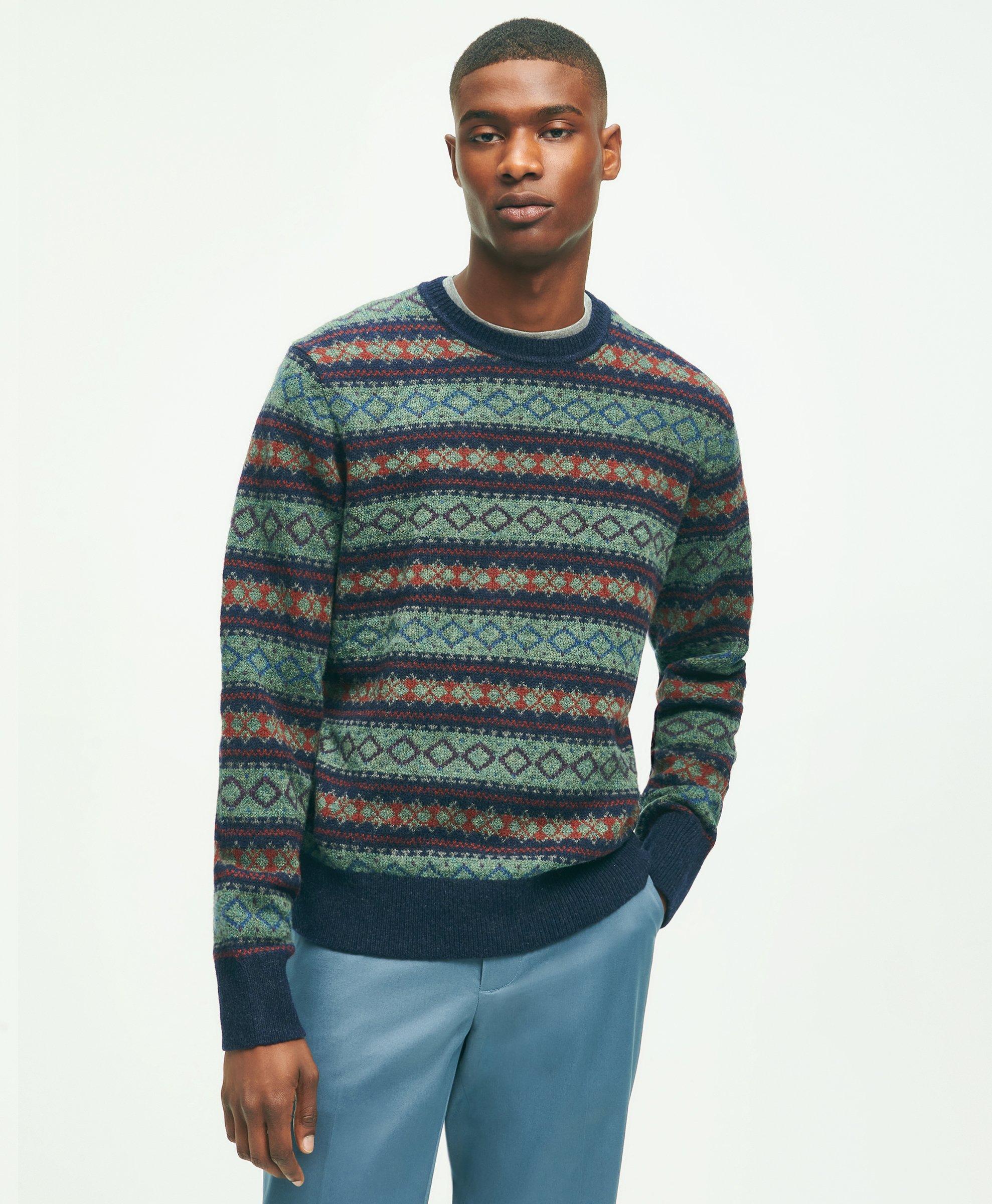 Brooks Brothers Big & Tall Lambswool Archive Intarsia Sweater | Navy | Size 2x Tall