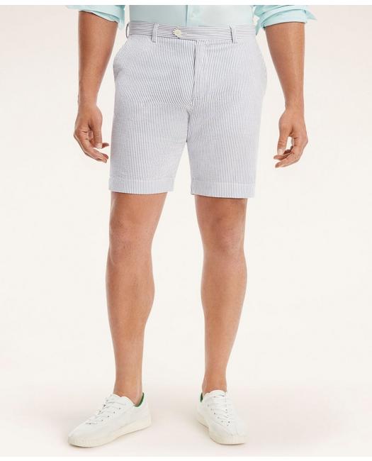Brooks Brothers Big & Tall Cotton Seersucker Stripe Shorts | Blue/white | Size 58 In Blue,white