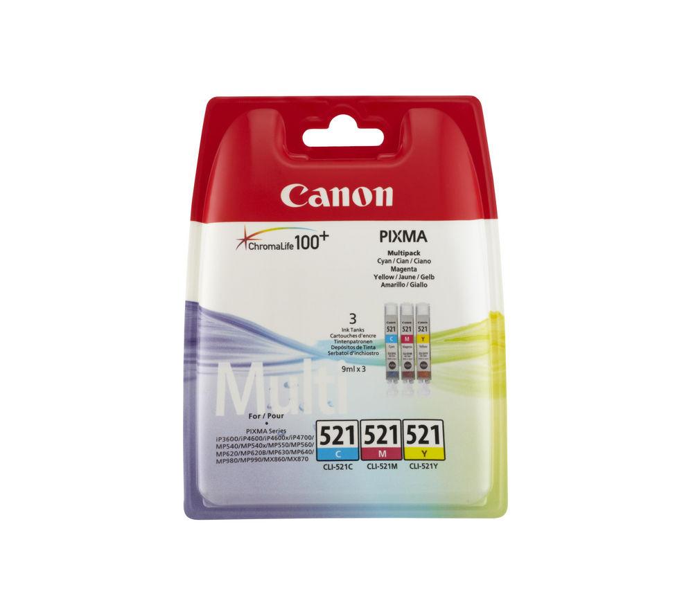 CANON CLI-521 Cyan  Magenta & Yellow Ink Cartridges - Multipack
