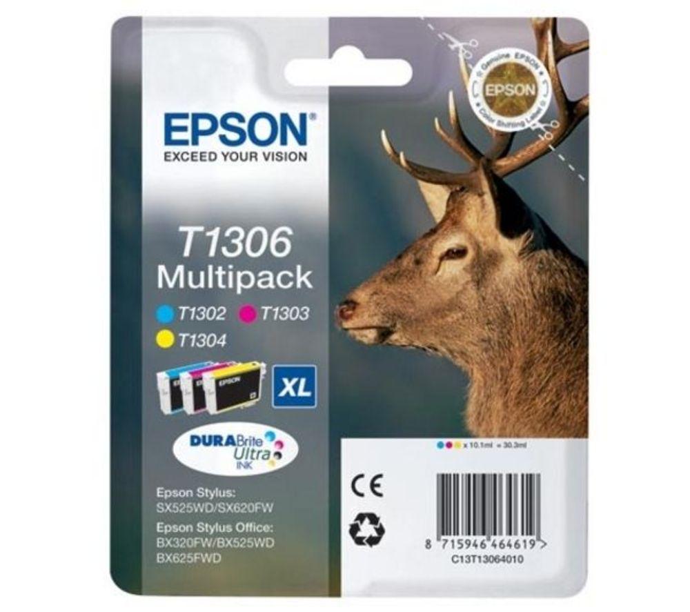 EPSON Stag T1306 Cyan  Magenta & Yellow Ink Cartridges - Multipack