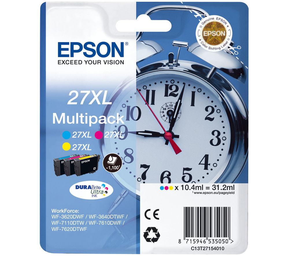 EPSON Alarm Clock 27XL Cyan  Magenta & Yellow Ink Cartridges - Multipack