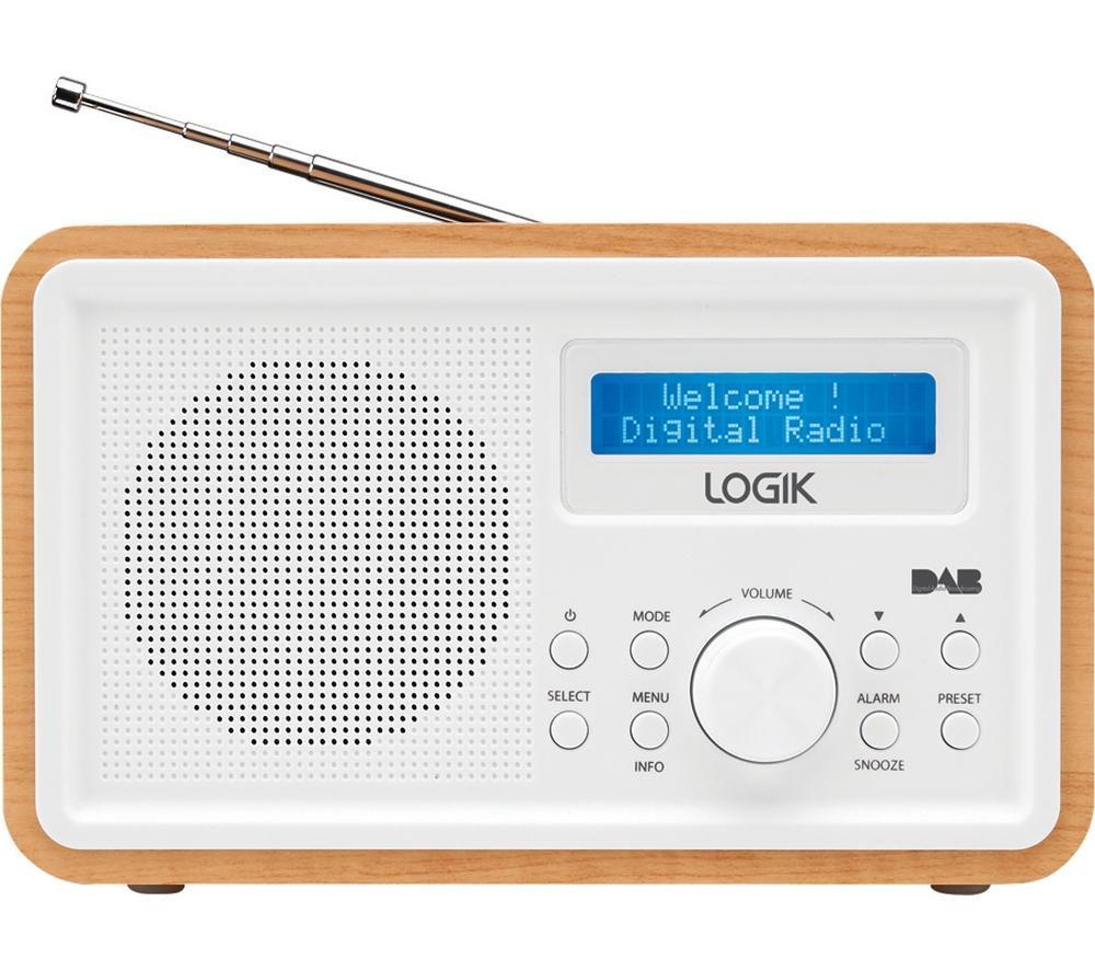 LOGIK LHDR15 Portable DAB/FM Radio - Light Wood & White