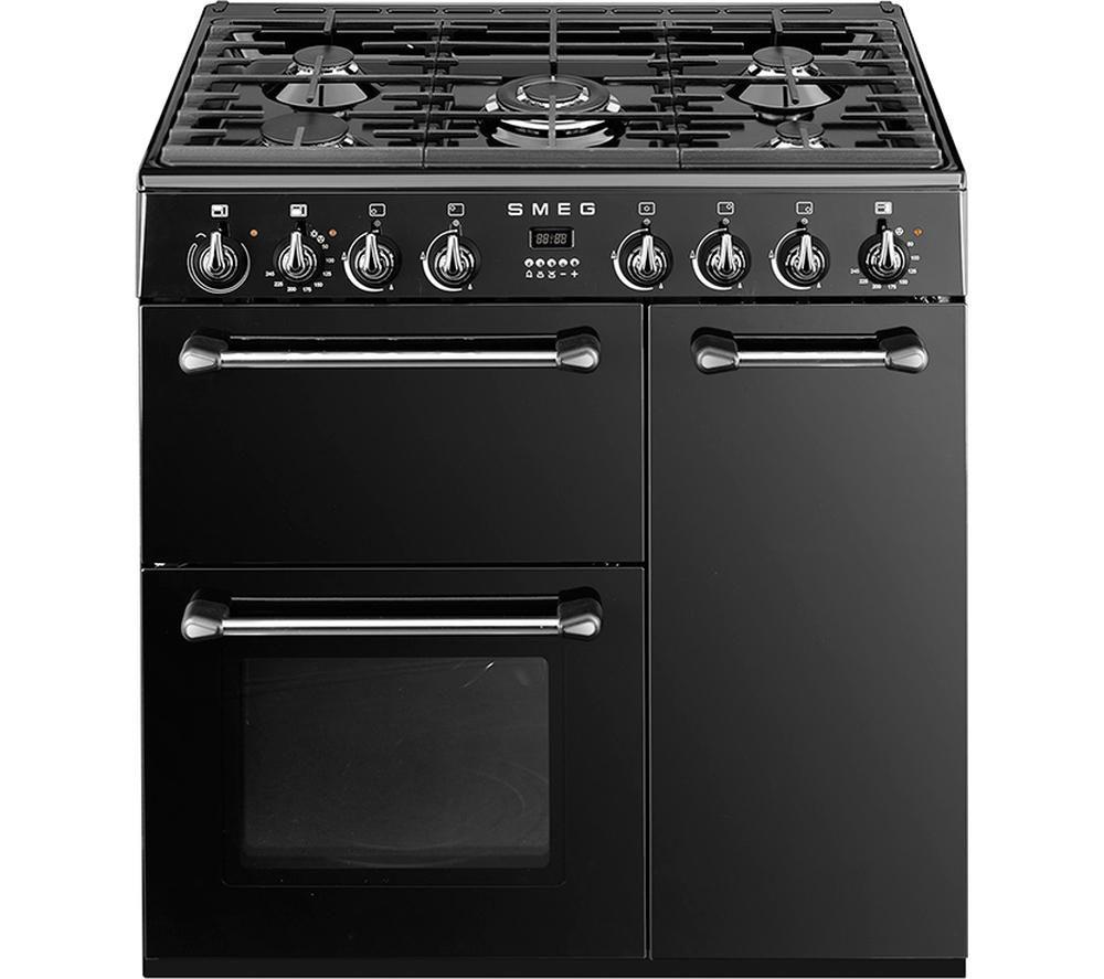 SMEG BM93BL 90 cm Dual Fuel Range Cooker - Black & Stainless Steel  Stainless Steel