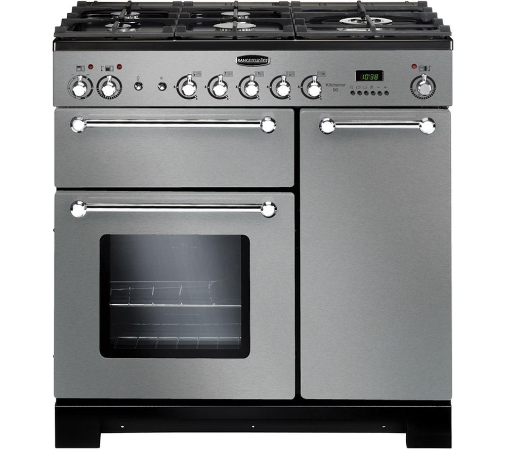 RANGEMASTER Kitchener 90 Dual Fuel Range Cooker - Stainless Steel & Chrome