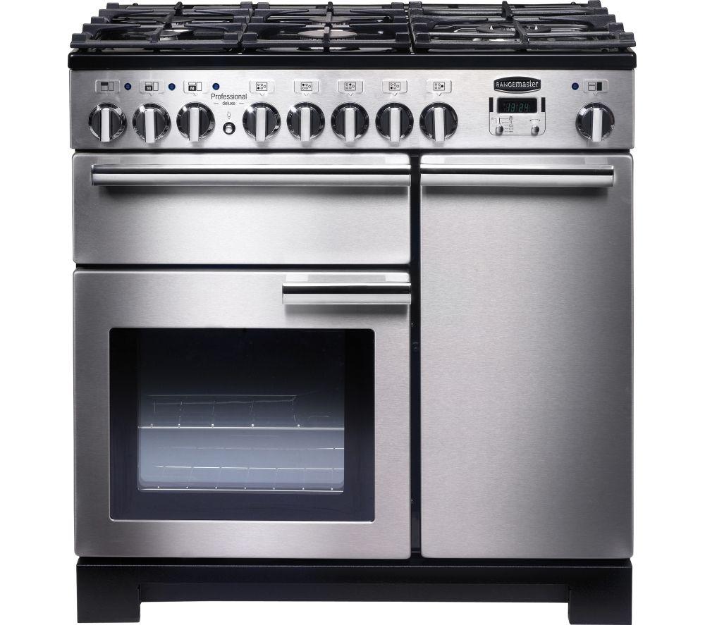 RANGEMASTER Professional Deluxe 100 Dual Fuel Range Cooker - Stainless Steel & Chrome