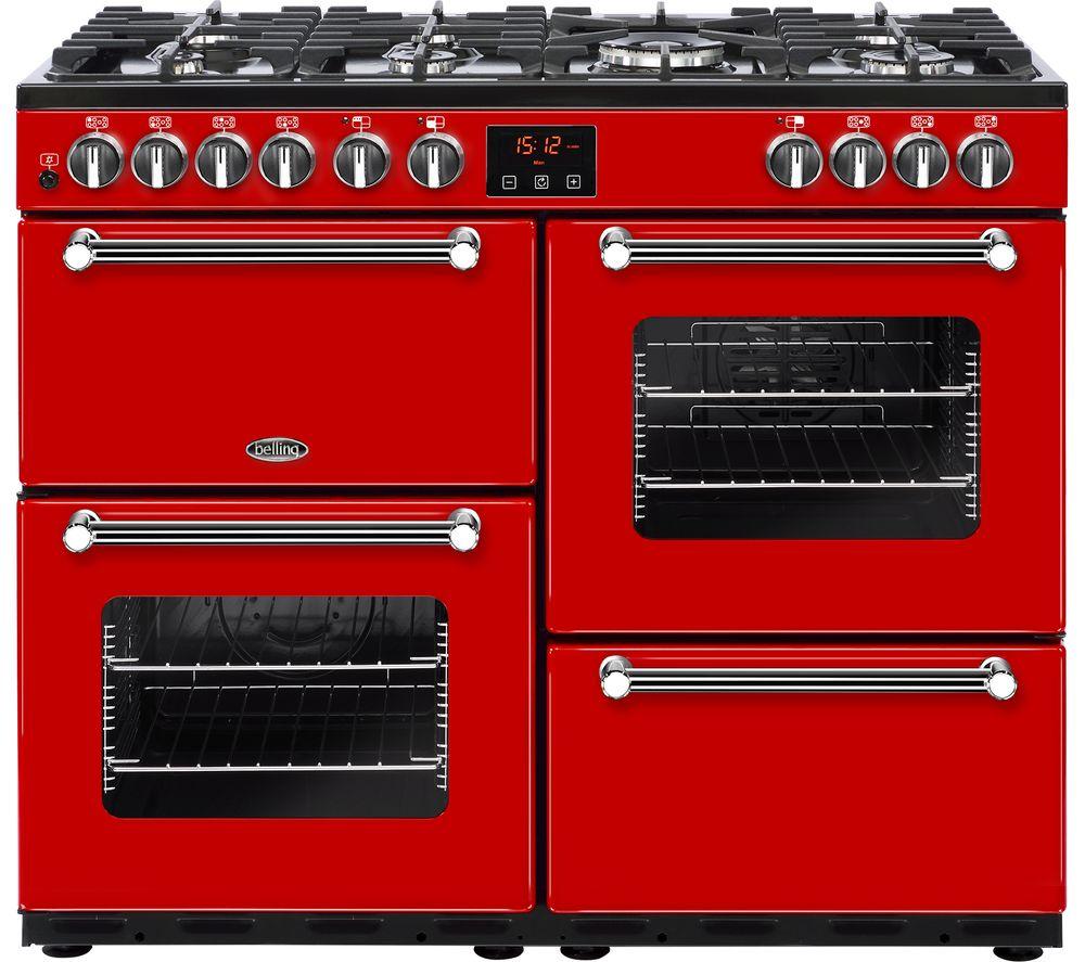 BELLING Kensington 100DFT Dual Fuel Range Cooker - Red & Chrome