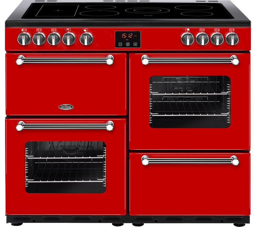 BELLING Kensington 100E Electric Ceramic Range Cooker - Red & Chrome