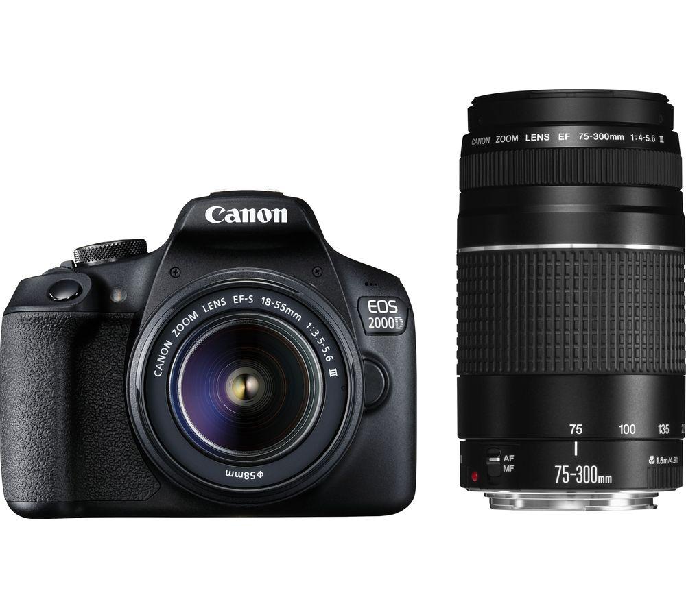 CANON EOS 2000D DSLR Camera with EF-S 18-55 mm f/3.5-5.6 III & EF 75-300 mm f/4-5.6 III Lens