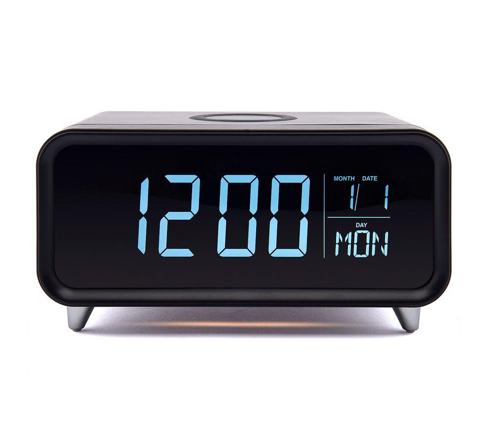GROOV-E Athena Alarm Clock with Wireless Charger - Black & Silver
