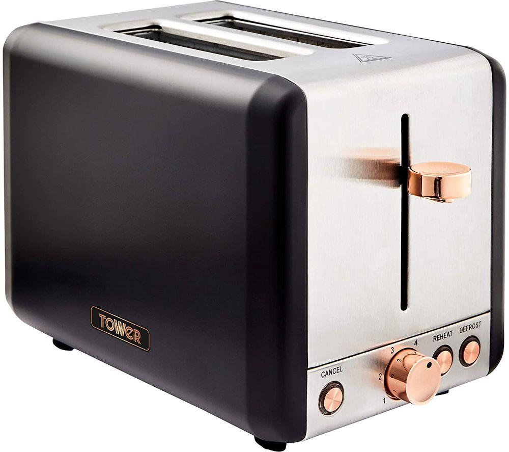 TOWER Cavaletto T20036RG 2-Slice Toaster - Black & Rose Gold