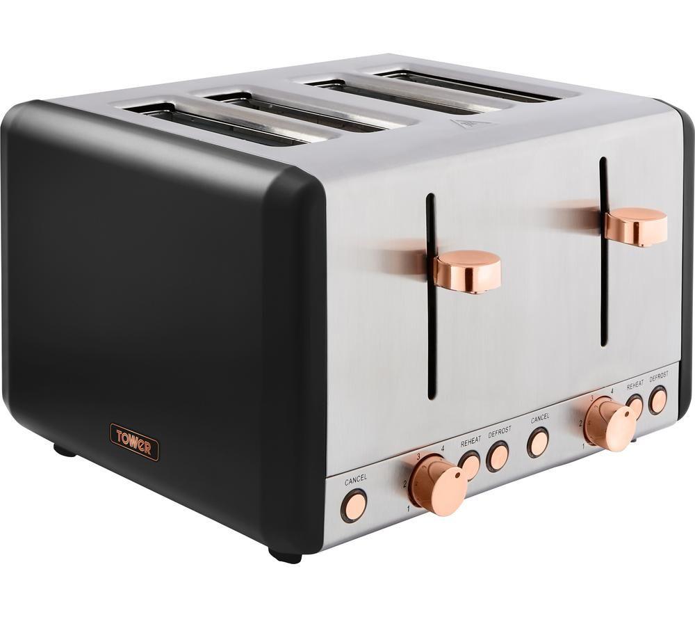 TOWER Cavaletto T20051RG 4-Slice Toaster - Black & Rose Gold