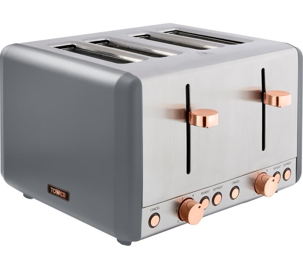 TOWER Cavaletto T20051RGG 4-Slice Toaster - Grey & Rose Gold