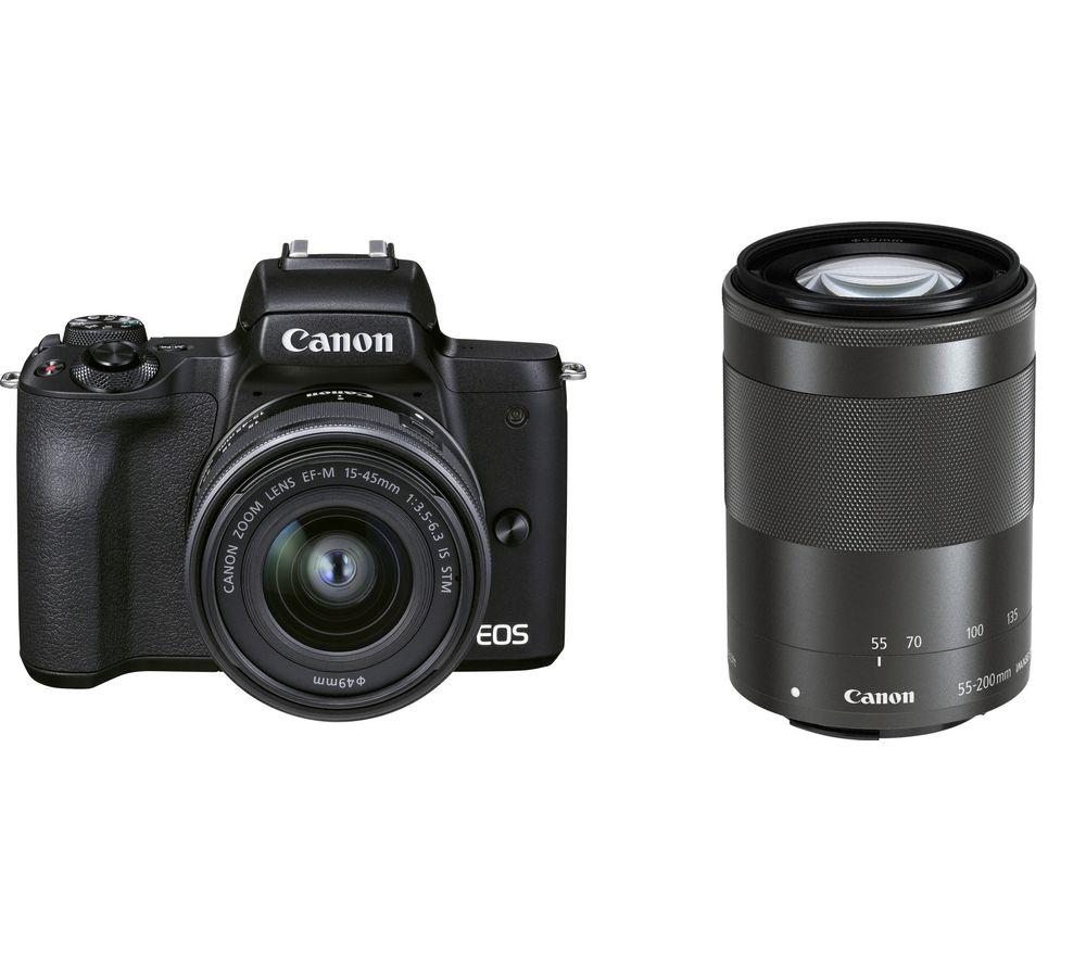 CANON EOS M50 Mark II Mirrorless Camera with EF-M 15-45 mm f/3.5-6.3 IS STM & 55-200 mm f/4.5-6.3 IS STM Lens