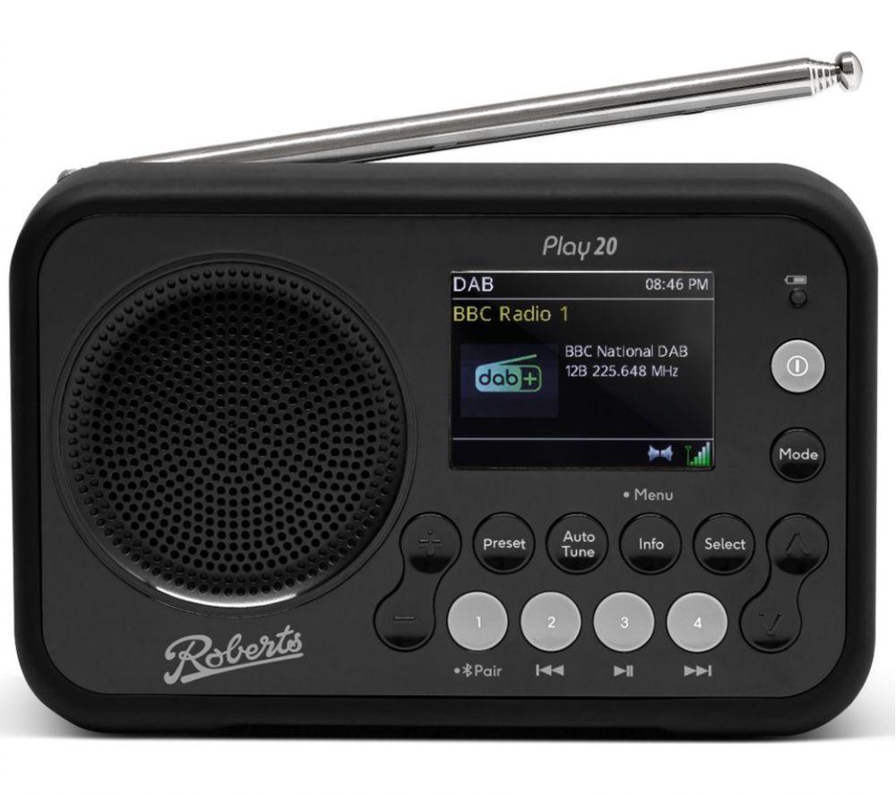 ROBERTS PLAY20BK Portable DAB Bluetooth Radio - Black