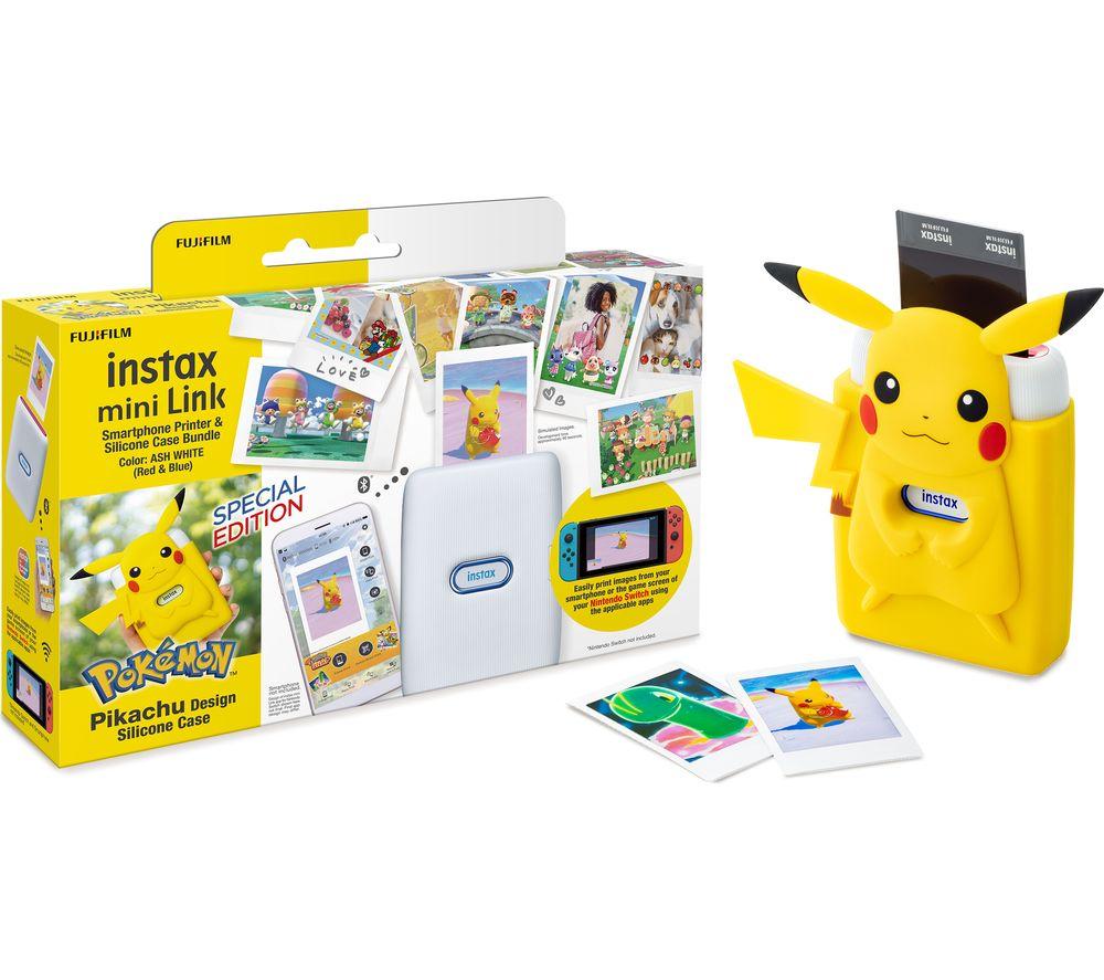 INSTAX mini Link Photo Printer & Pikachu Case Bundle  Yellow White