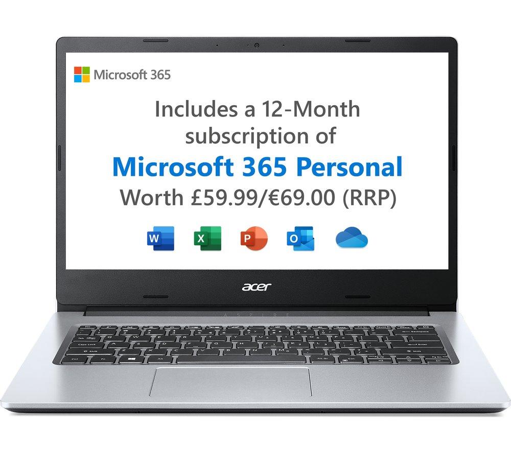 ACER Aspire 1 14inch Laptop - IntelCeleron  128 GB eMMC  Silver  Silver/Grey